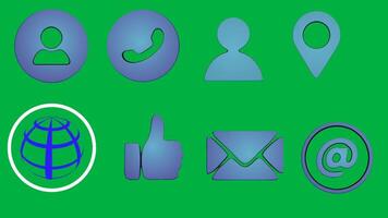 3d rotativo fiação ícones conjunto incluir perfil contato localização ligar gostar polegar mundo e o email isolado em verde fundo video