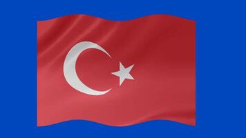 Turkey waving flag with glowing 3d shade isolated on blue background video