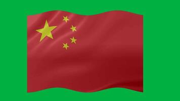 China waving flag with 3d glowing shade isolated on green background video