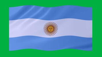 Argentina waving flag with 3d glowing shade isolated on green background video