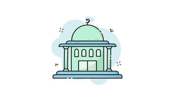 mosque building line art color animation 2D for religious activities concept , minimalist architecture animated footage motion graphic illustration design video