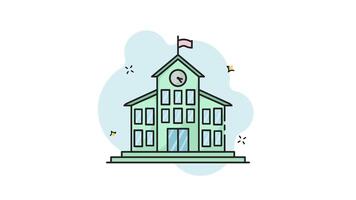 school or campus building line art color animation 2D for Learning Activities concept , minimalist architecture animated footage motion graphic illustration design video