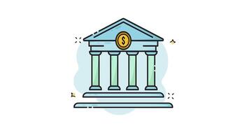 bank building line art color animation 2D for business concept , minimalist architecture animated footage motion graphic illustration design video