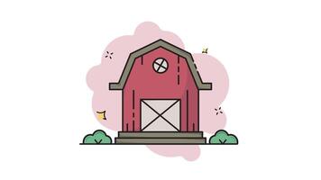 barn farm ranch building line art color animation 2D for business concept , minimalist architecture animated footage motion graphic illustration design video