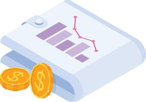 Isometric Wallet with Bar Graph and Coins vector