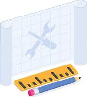 Blueprint with Tools and Drafting Instruments vector
