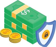Isometric Financial Security with Money and Shield vector
