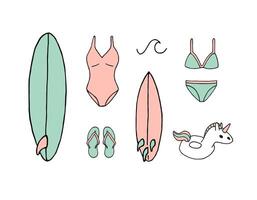 Set of sketch beach suit and accessories vector