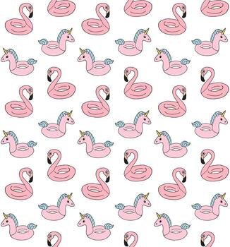 Flamingo and unicorn floating pattern vector