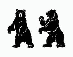 Black Bear Standing Poses Silhouette EPS vector