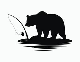 Bear Fishing in Action Silhouette EPS Template vector