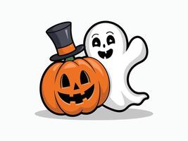 A Fun Pumpkin with Ghost Silhouettes EPS on White Background vector