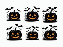 Charming Pumpkin Silhouette Collection with Bats EPS Template vector