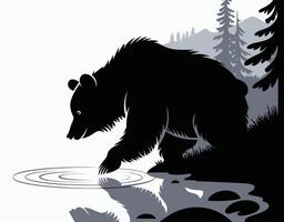 Calm River Scene with Bear Silhouette EPS Template vector