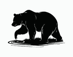 Bear Catching Fish Silhouette EPS Template vector