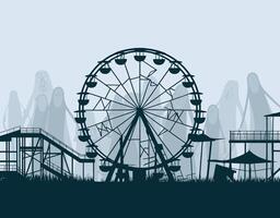 Silhouette of Ghostly Figures at a Deserted Amusement Park EPS Template vector