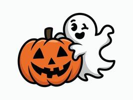 A Pumpkin and a Ghost Whimsical Silhouettes on White Background vector