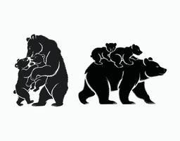 Mother Bear and Cubs Silhouette Design Template vector