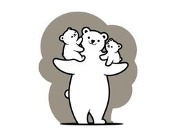Black Bear Outline Playful Cubs Template vector