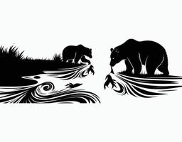 Nature Scene Silhouette with Bear EPS Template vector