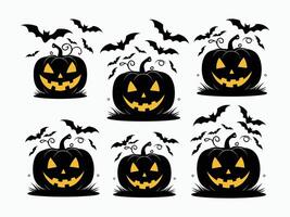 Pumpkins Poses Surrounded by Bats EPS Design Template vector
