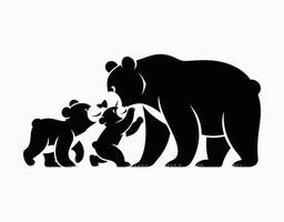 Charming Black Bear Silhouette A Mother with Playful Cubs EPS Template vector