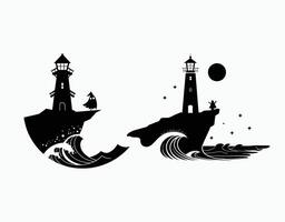 Minimalist Haunt Eerie Lighthouse and Spectral Sailor EPS template vector