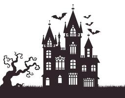 Mansion Silhouette with Bats and Trees EPS Template vector