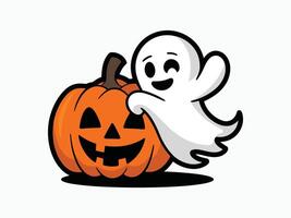Pumpkin and Ghost Silhouette Joyful Characters Together EPS Template vector
