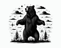 Elegant Black Bear Standing Silhouettes EPS vector