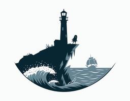 Luminous Shadows Sailor and Lighthouse in Minimalist Design EPS template vector