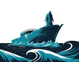 Spectral Shipwreck on a Lonely Shore Haunting Silhouette Design EPS Template vector