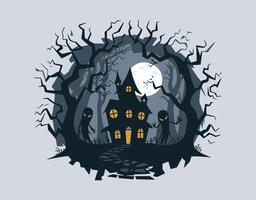 Whispers of the haunted forest silhouette scene EPS template vector