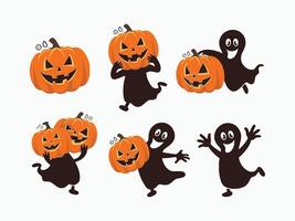Cheerful Pumpkin and Ghost Collection Smiling Silhouettes for Playful Designs EPS Template vector