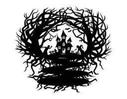 Creepy trees and a ghostly home EPS template vector