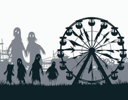 A Silhouette of an Abandoned Amusement Park EPS Template vector