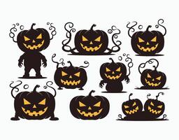 Spooky Pumpkin Faces with Sharp Teeth Template Illustration vector