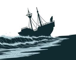 Phantom Ship on a Desolate Beach Haunting Silhouette Art EPS Template vector