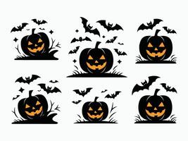 Dynamic Pumpkin Poses Surrounded by Bats EPS Design vector
