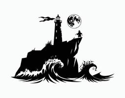 Ghostly Watcher Minimalist Lighthouse and Sailor EPS template vector