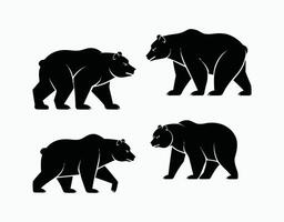 Clean Black Bear Silhouettes Template vector