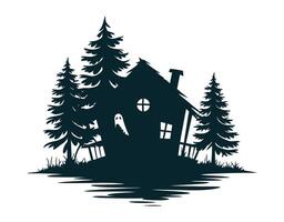 Ghostly Haunted Cabin in the Pines EPS Template vector