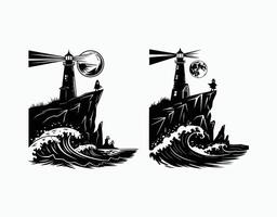 Moonlit Sentinel Eerie Lighthouse on the Cliff EPS template vector