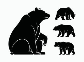 Calmly Sitting Black Bear Silhouettes Collection EPS Template vector