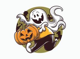 Smiling Pumpkin and Ghost Duo Whimsical Silhouettes on White Background vector