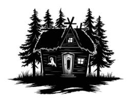 Misty Cabin Scene with Ghostly Presence EPS Template vector
