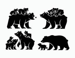 Playful Bear Cub Silhouettes with Mother Clean Design EPS Template vector