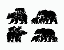 Elegant Black Bear Family Silhouettes Mother and Cubs EPS Template vector