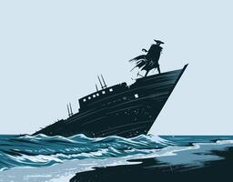 Mysterious Maritime Scene Ghost Shipwreck and Eerie Waves EPS Template vector