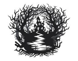 Scary woods with shadowy figures EPS template vector